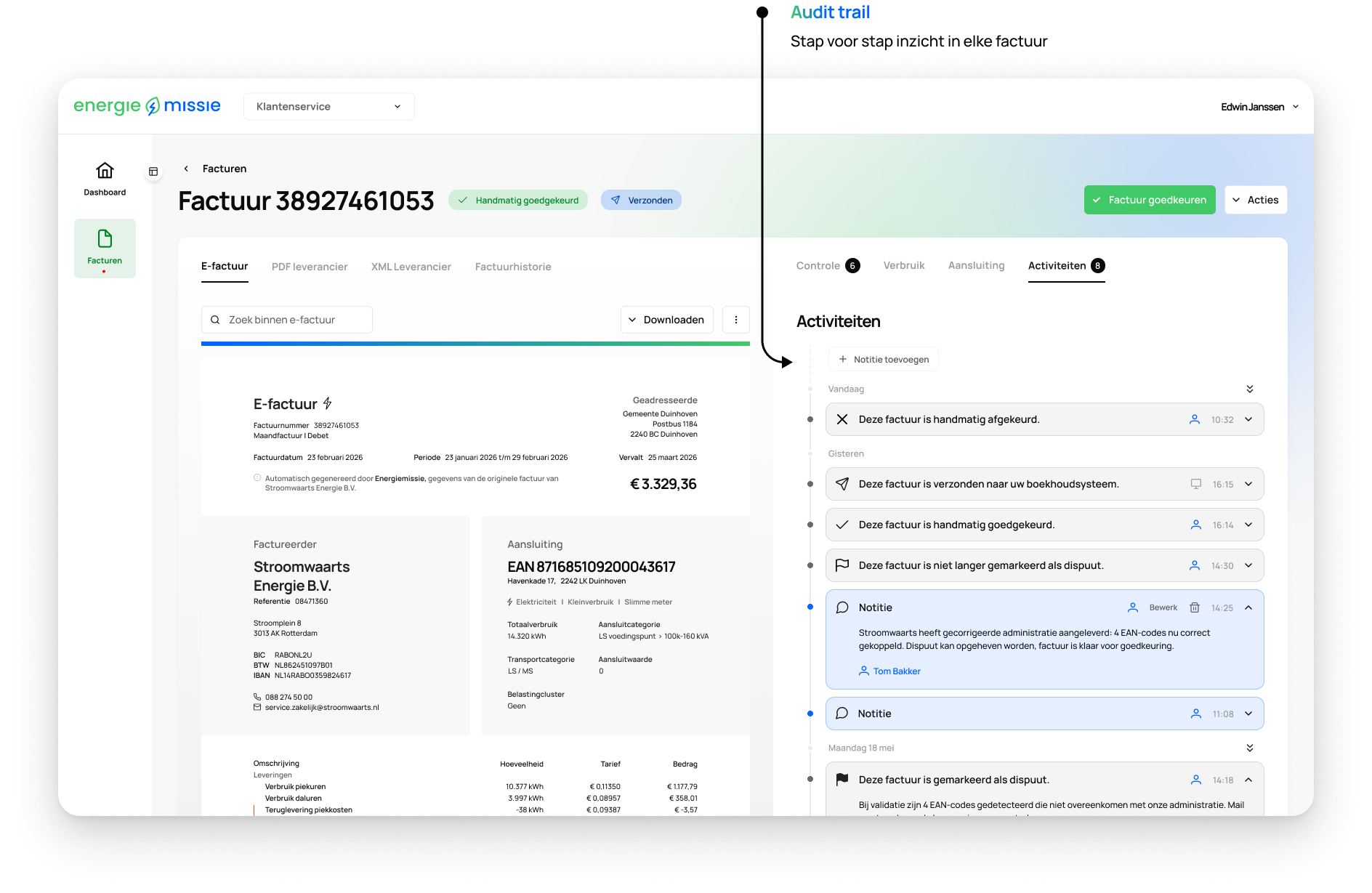 Volledige audit trail per factuur